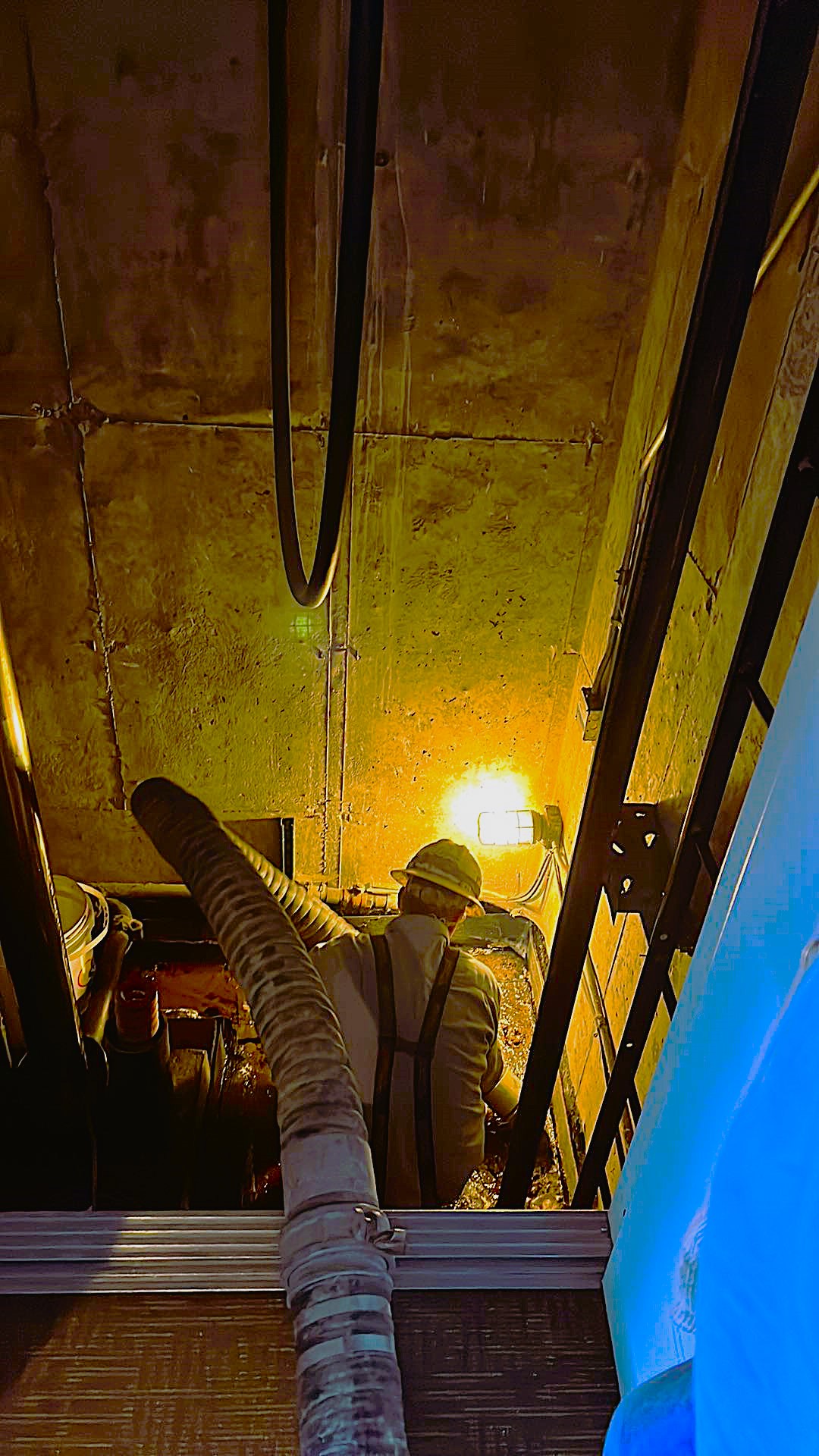 Clean out inside of elevator shaft, clean elevator shaft